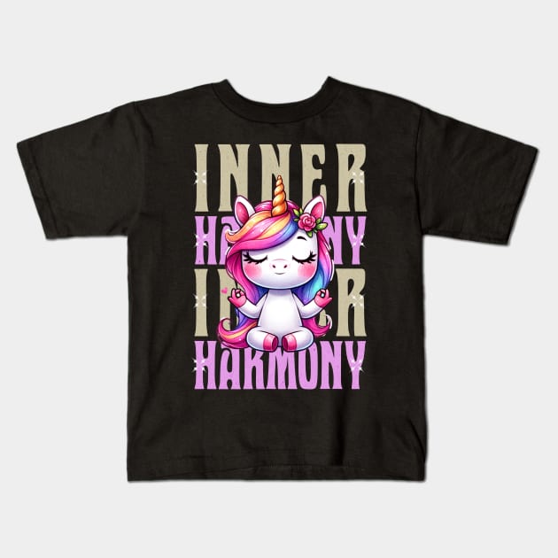 Unicorn Yoga - Inner Harmony Kids T-Shirt by TayaDesign